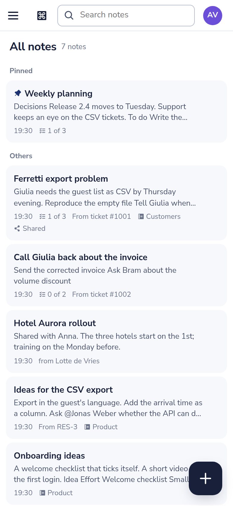 Dazr Notes on a phone: the list of notes